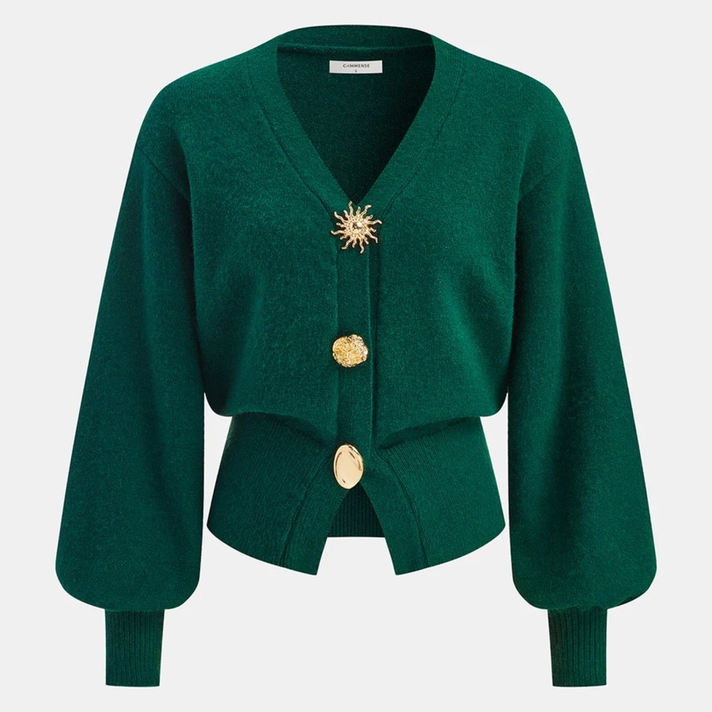 Commense Emerald Cardigan with Gold Buttons